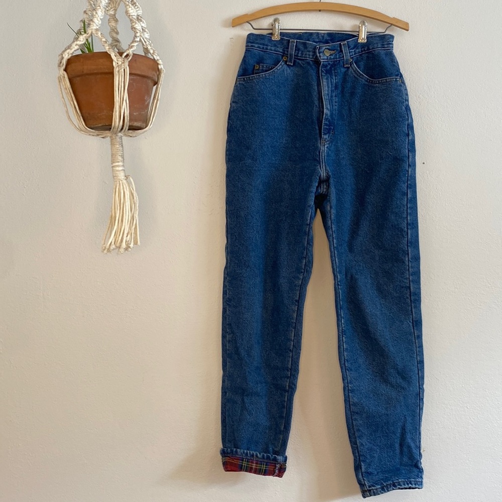 LL Bean red flannel lined 100% cotton mom jeans. Marked size 8 REG